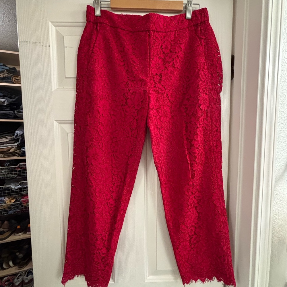 J Crew red lace pants